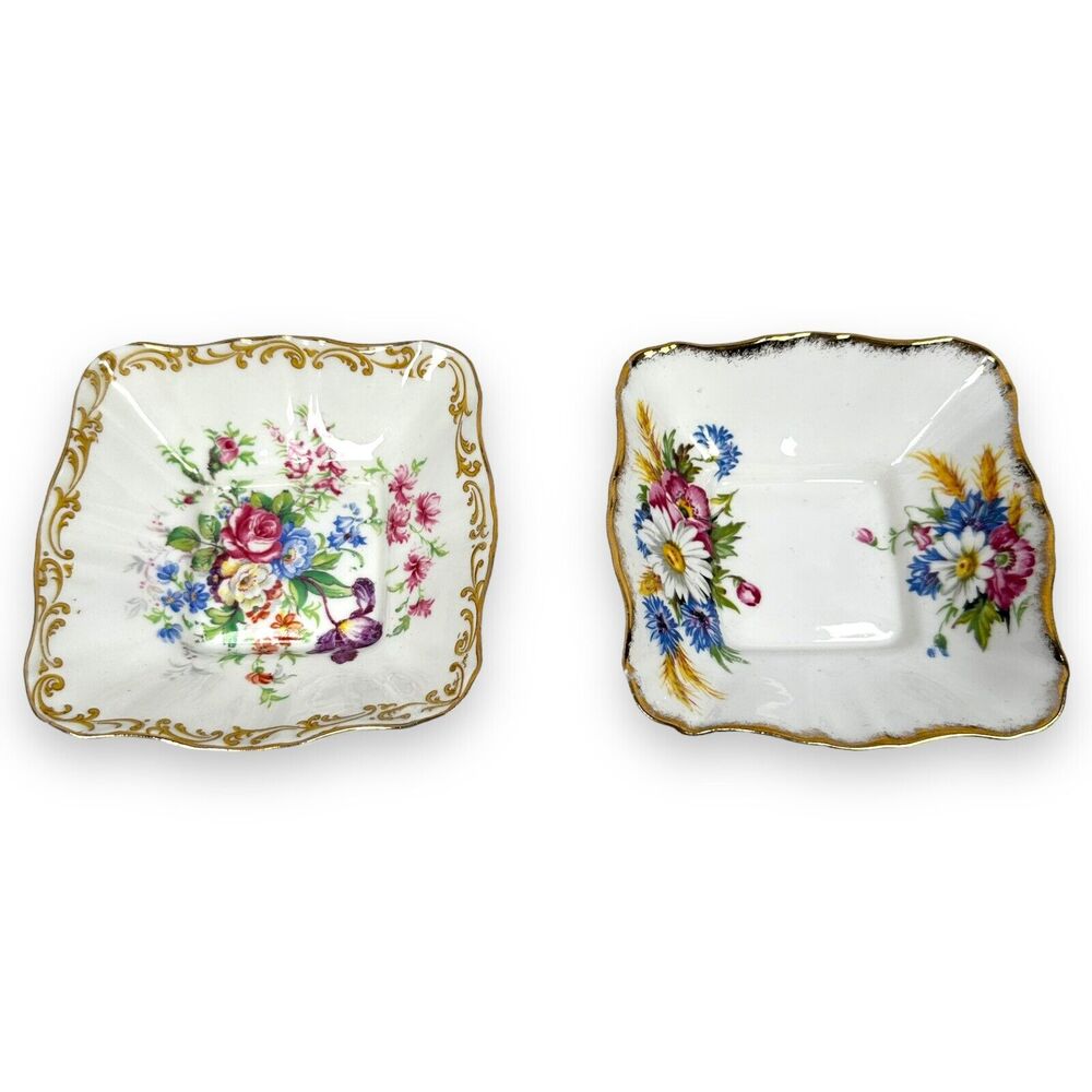 Vintage Royal Albert Candy Trinket Sweet Meat Dish Lot 2 Nosegay Harvest Bouquet